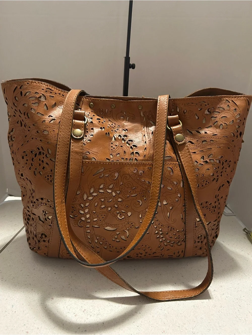Patricia Nash Cutout Leather Tote Bag in Tan